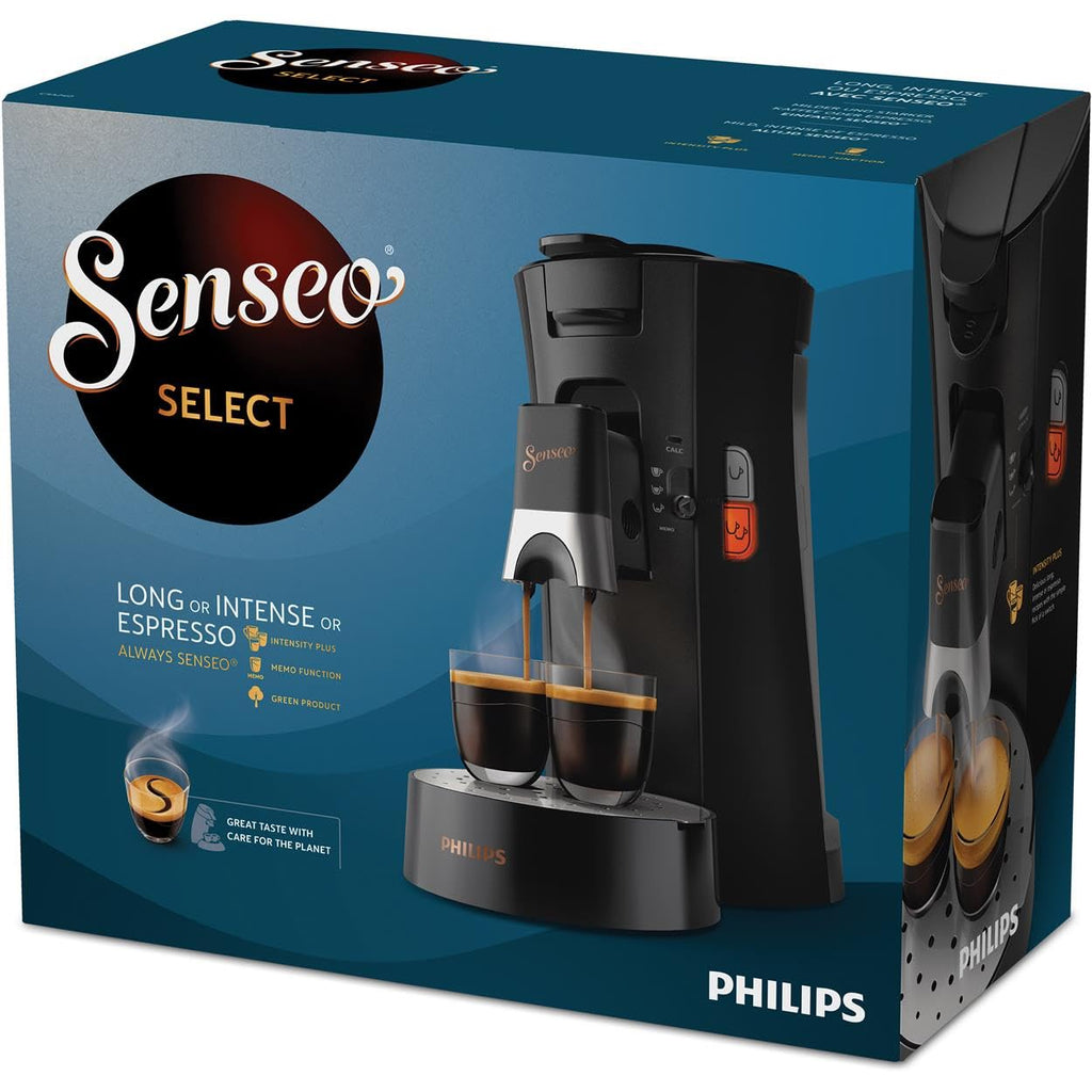 Machine à Café Dosettes Senseo Select – Intensité Plus, Crema Plus, 2 Tasses Simultanées, Économie d'Énergie, Noir | CSA240/61