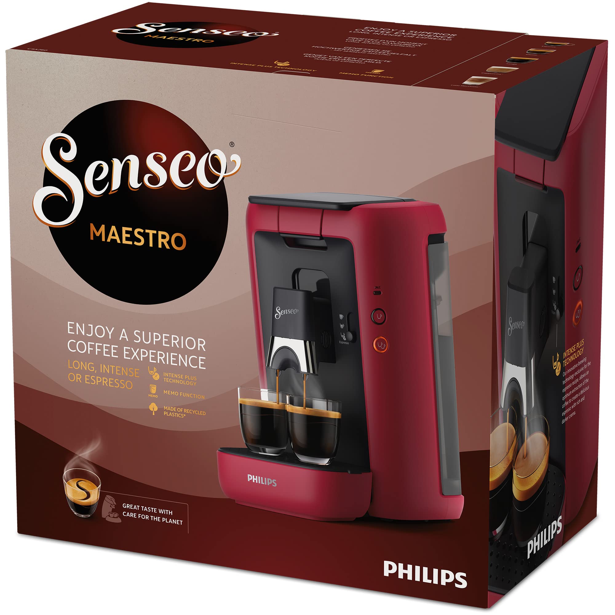 Machine à Café Dosettes Senseo Maestro – Réservoir 1,2L, Sélection Intensité, Fonction Mémo, Produit Vert, Rouge | CSA260/91