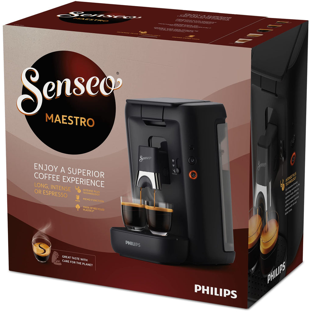 Machine à Café Dosettes Senseo Maestro – Réservoir 1,2L, Sélection Intensité, Fonction Mémo, Produit Vert, Noir | CSA260/61
