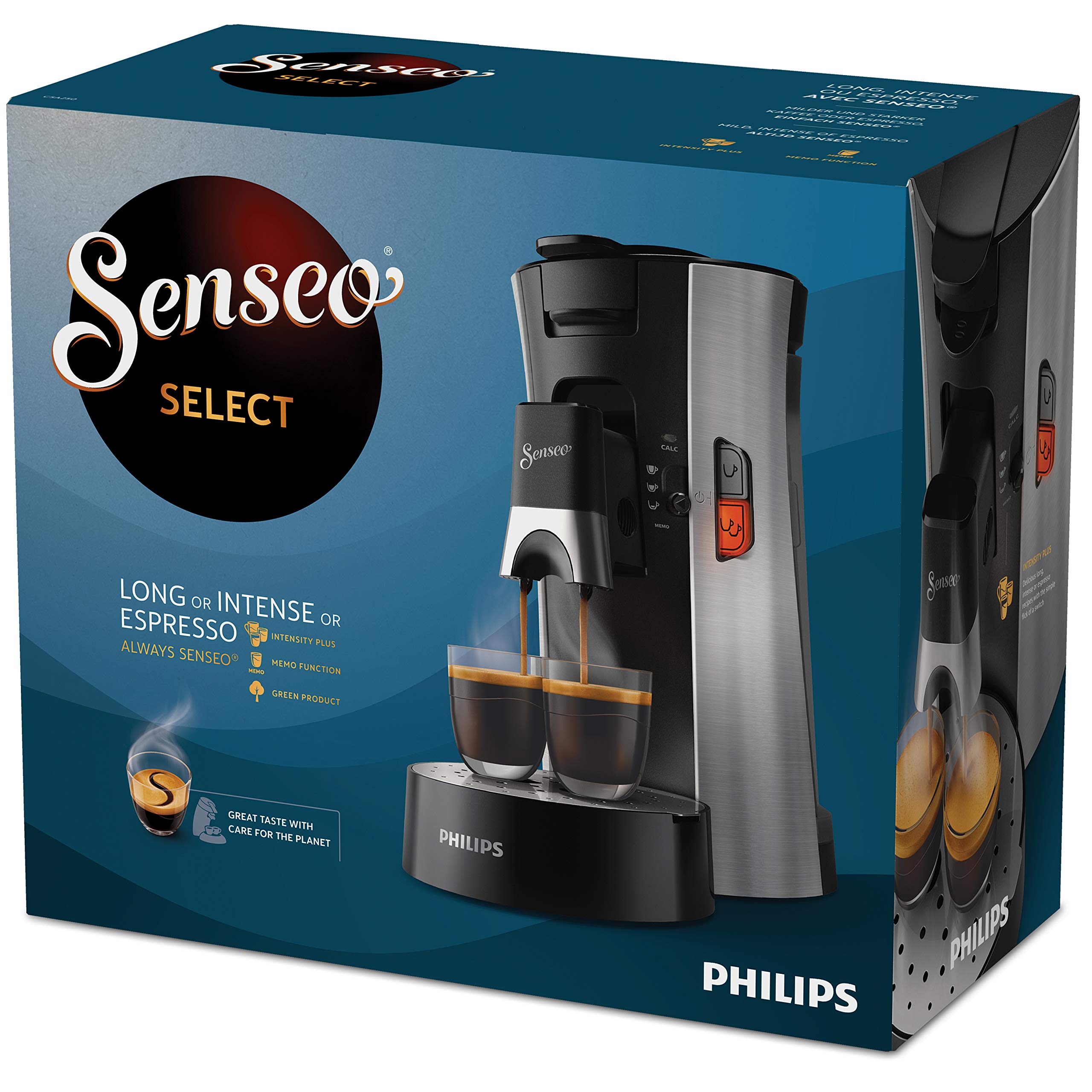 Machine à Café Dosettes Senseo Select – Intensity Plus, Crema Plus, Bec Verseur Métallique, Sauge | CSA250/11